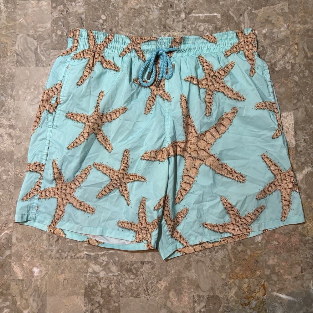 Vilebrequin Shorts Mens XL Blue Starfish Mesh Lined Trunks Costume De Bain